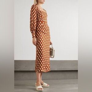 Alexa Chung - morning ride Chic Long Sleeve Brown Polka Dot Dress